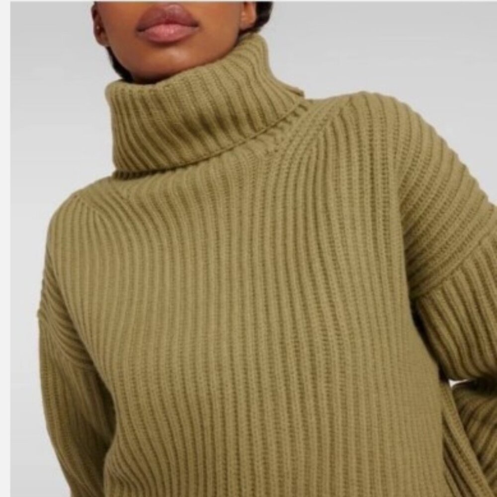 JOSEPH - HIGH NECK CARDIGAN STITCH TURTLENECK - TAN - SZ XS. Price 590